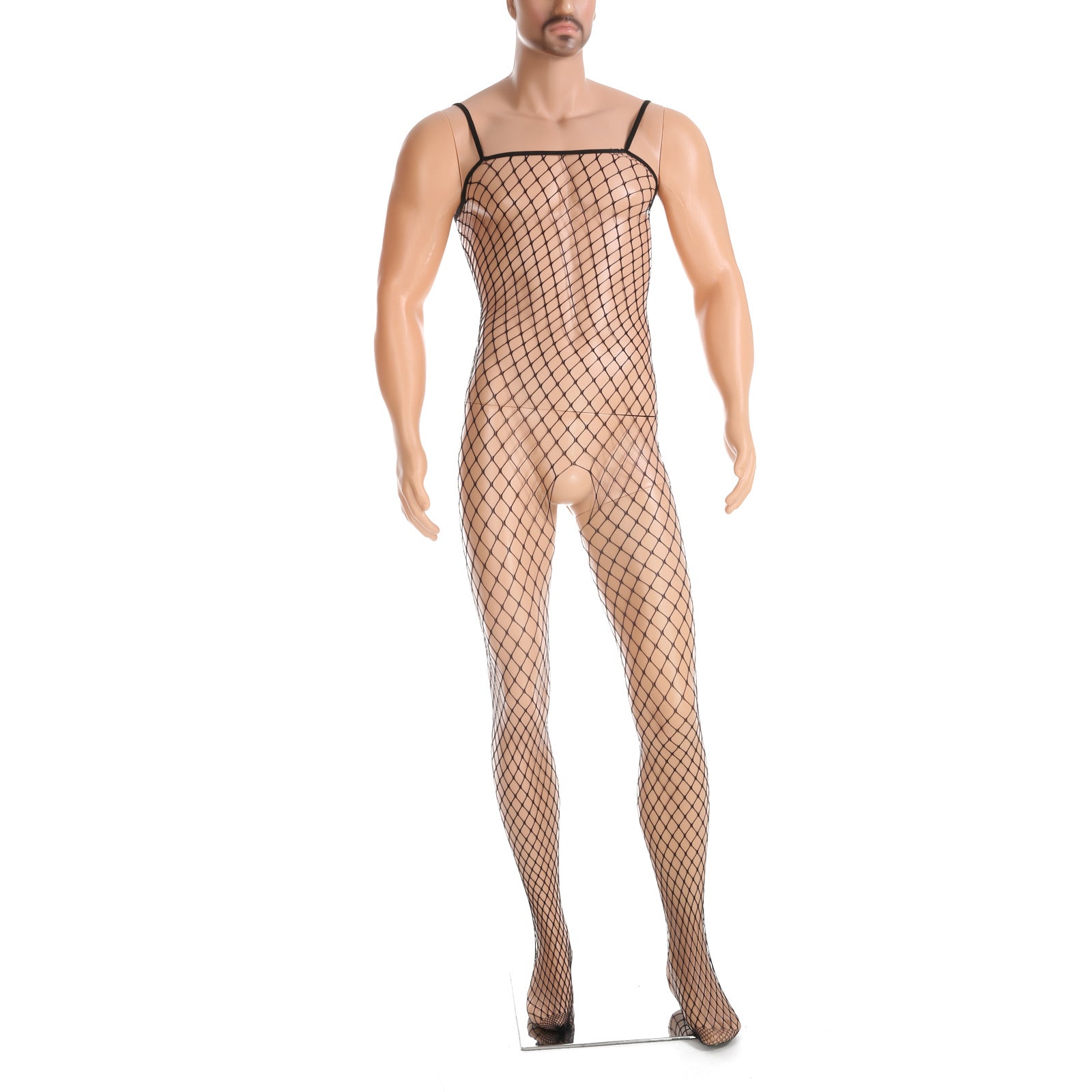 Image of Men’s fishnet one-piece underwear Japanese pseudo-girl sexy cut-out suspender one-piece tight mesh tights tight